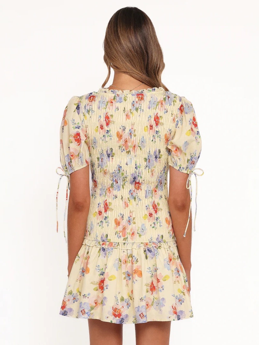Petal & Pup Yellow Floral Smocked Puff-Sleeve Mini Dress - Picture 4 of 5